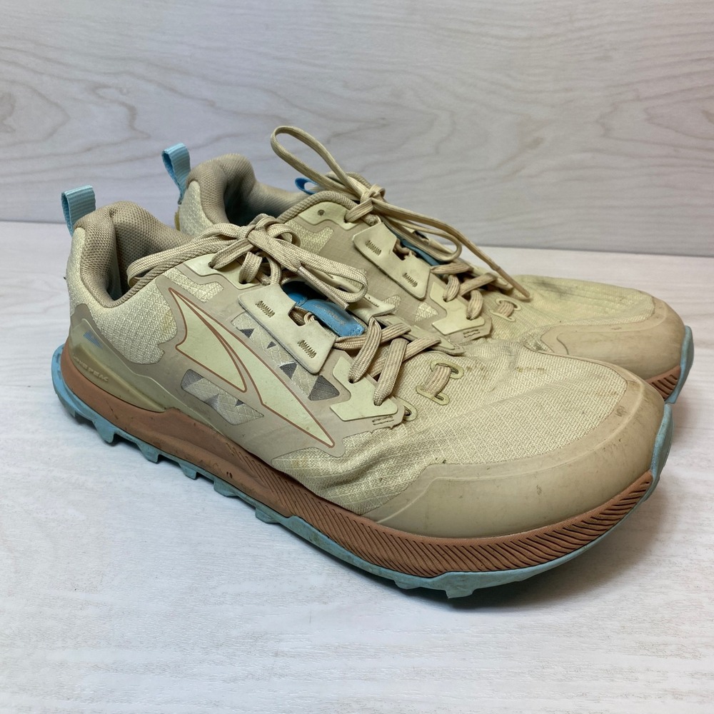 Altra Womens 10 Lone Peak 7 Trail Running Shoes Tan Blue Mesh AL0A7R7G922 Hiking